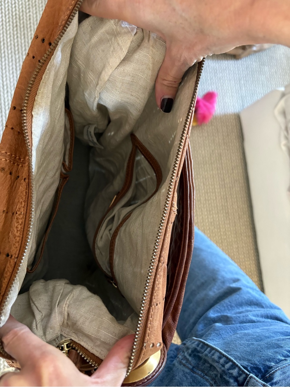 Sondra Roberts Cognac Brown Leather Shoulder Bag